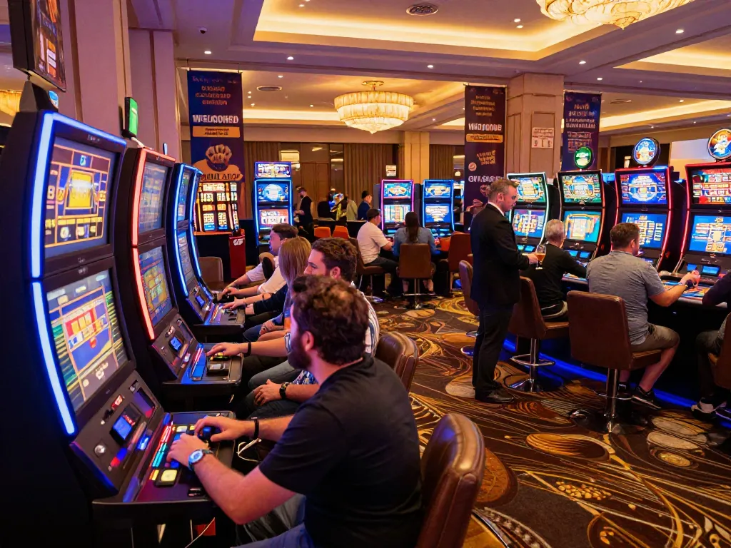 Engaging ambiance at a non GamStop casino, players enjoying vibrant games and promotions.