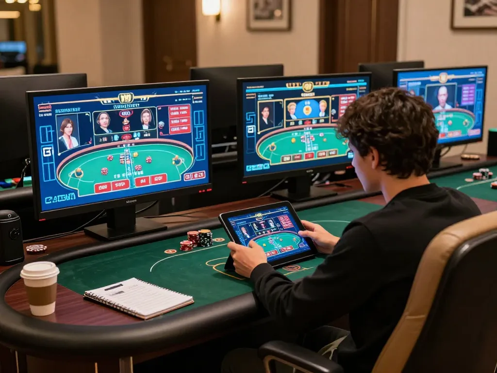 UU88 online gaming setup with engaging poker game displayed on tablet in elegant home environment.
