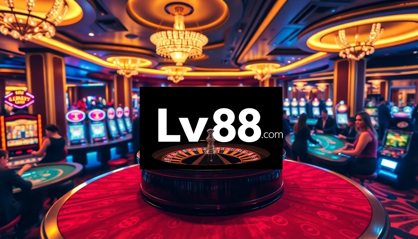 Players enjoying games at lv88 com casino, showcasing roulette and slot machines in a vibrant atmosphere.