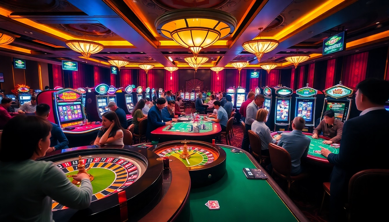 Exciting gameplay at a casino featuring tables and machines, showcasing https://hitclub7.org/ for modern gambling.