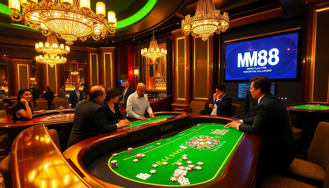Experience the excitement of MM88 at high-stakes poker tables with vibrant chips and cards.