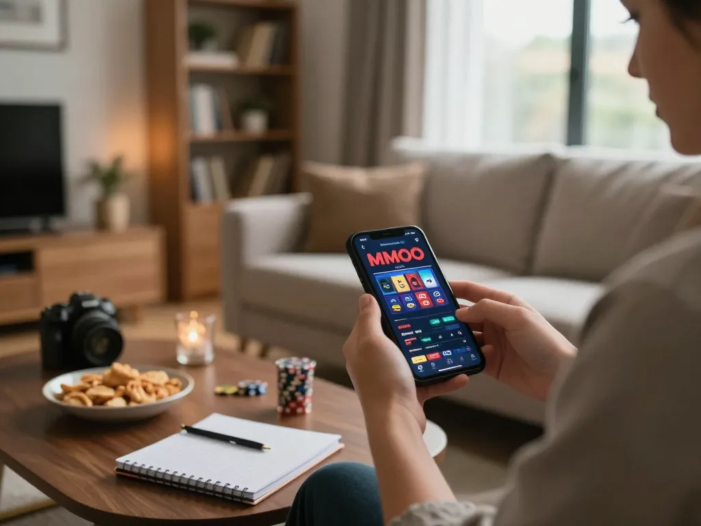 Person enjoying a comfortable online gaming session with the MMOO app on their smartphone