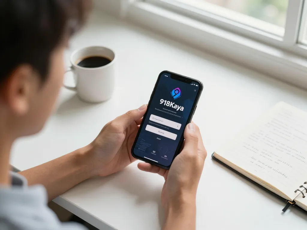 Struggling to login? A person using a smartphone to access 918Kaya login status in a modern setting.