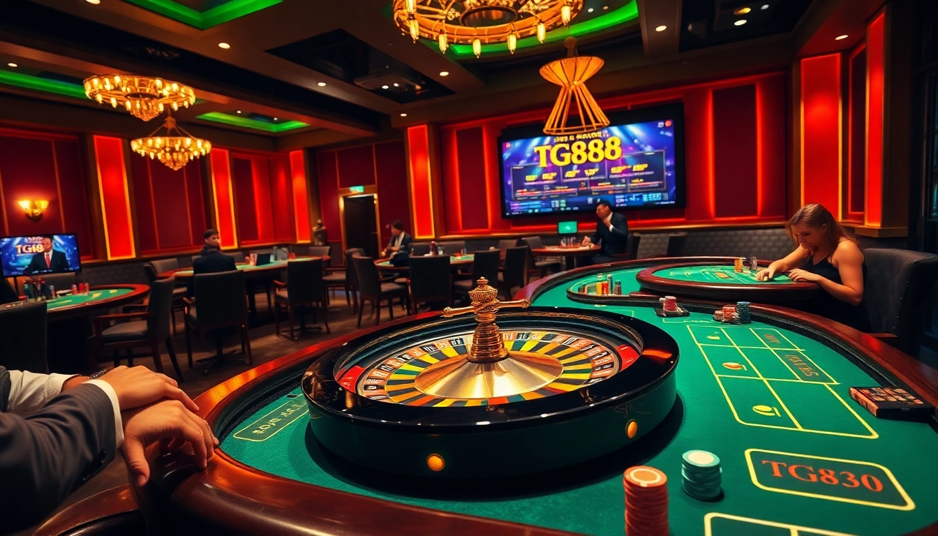 Experience the excitement of TG88's casino environment with vibrant games and professional gamblers.