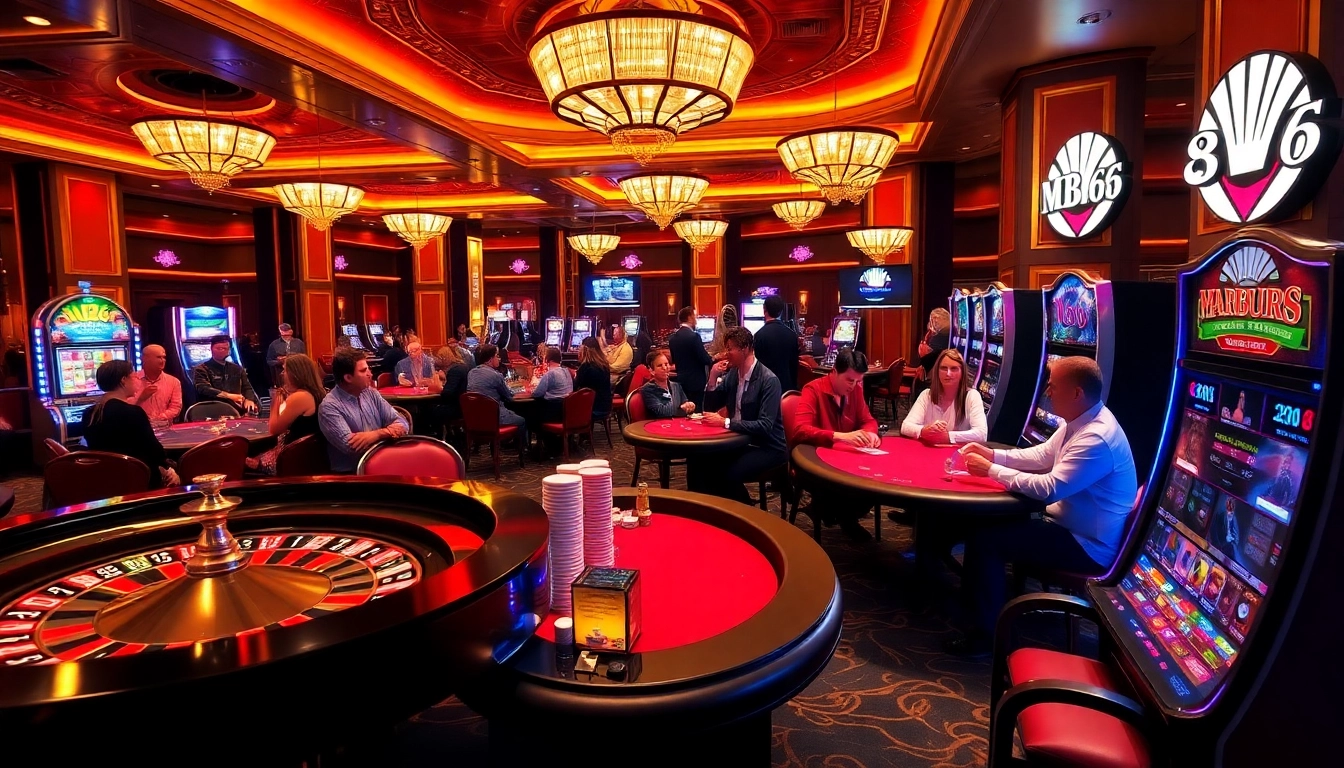 Experience an exciting gaming atmosphere at MB66 casino, with vibrant tables and eager players.