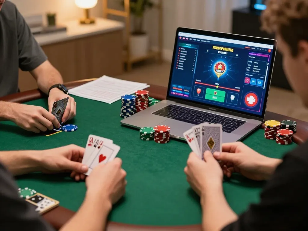 Engaged players enjoying thrilling online poker, highlighting thương hiệu jun88's exciting gaming experience.