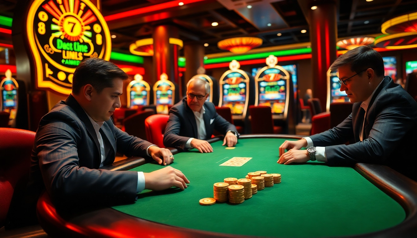 High-stakes poker game at a luxury casino, featuring 7M branded chips and dynamic atmosphere.