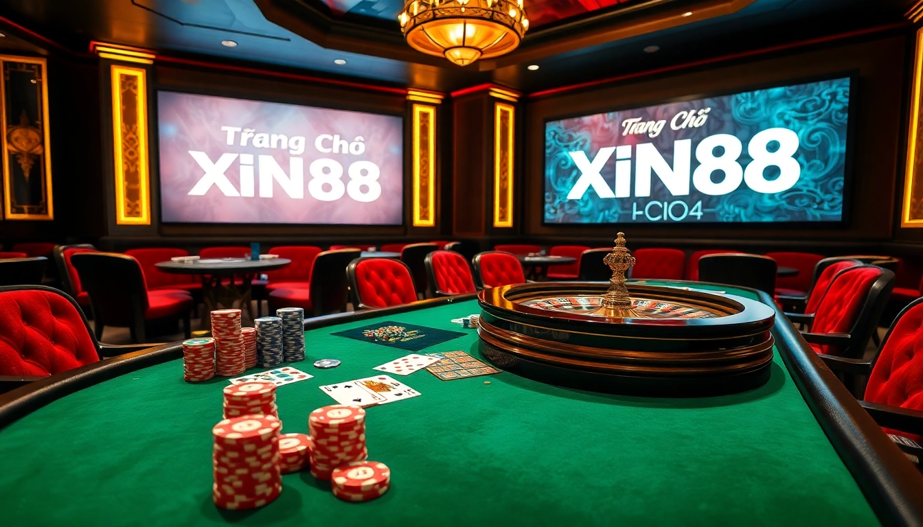Engaging gambling scene showcasing the Trang Chủ XIN88 casino experience with poker chips and roulette.