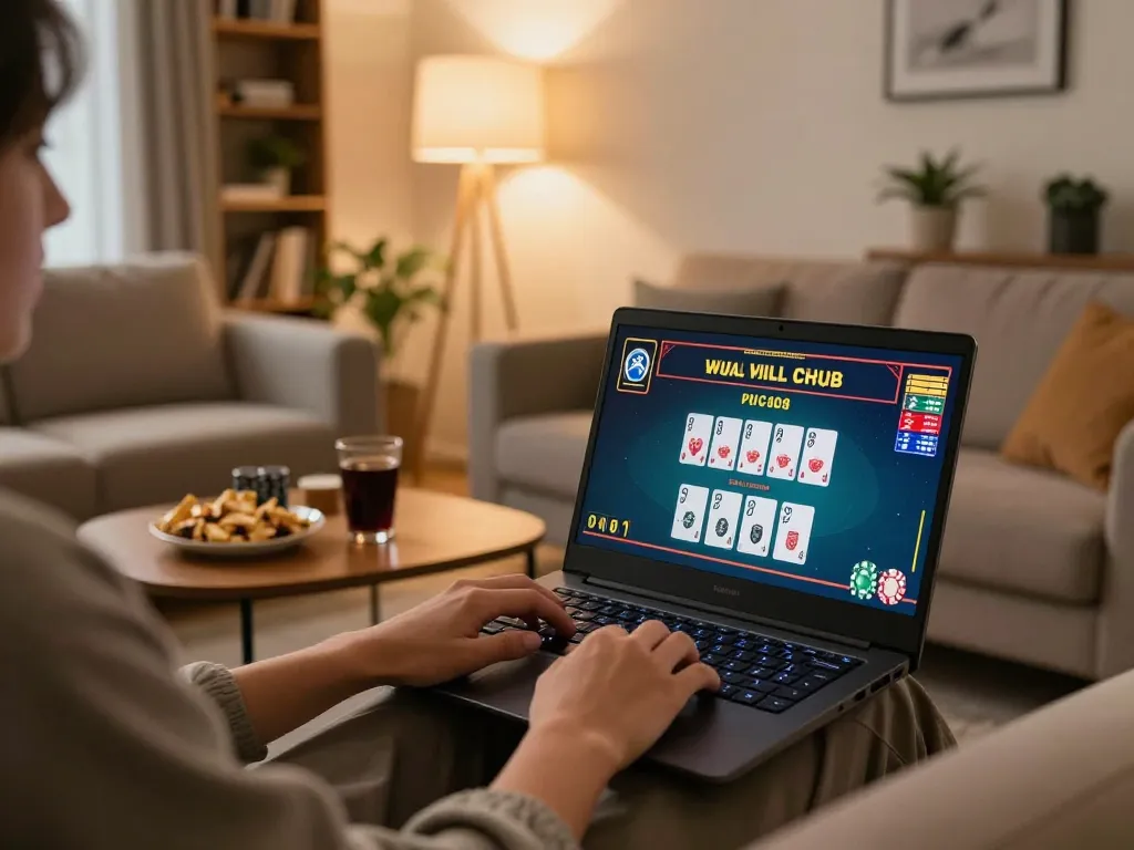 Engaging with lv88 online casino from a cozy home setup, enjoying live dealer gaming on a laptop