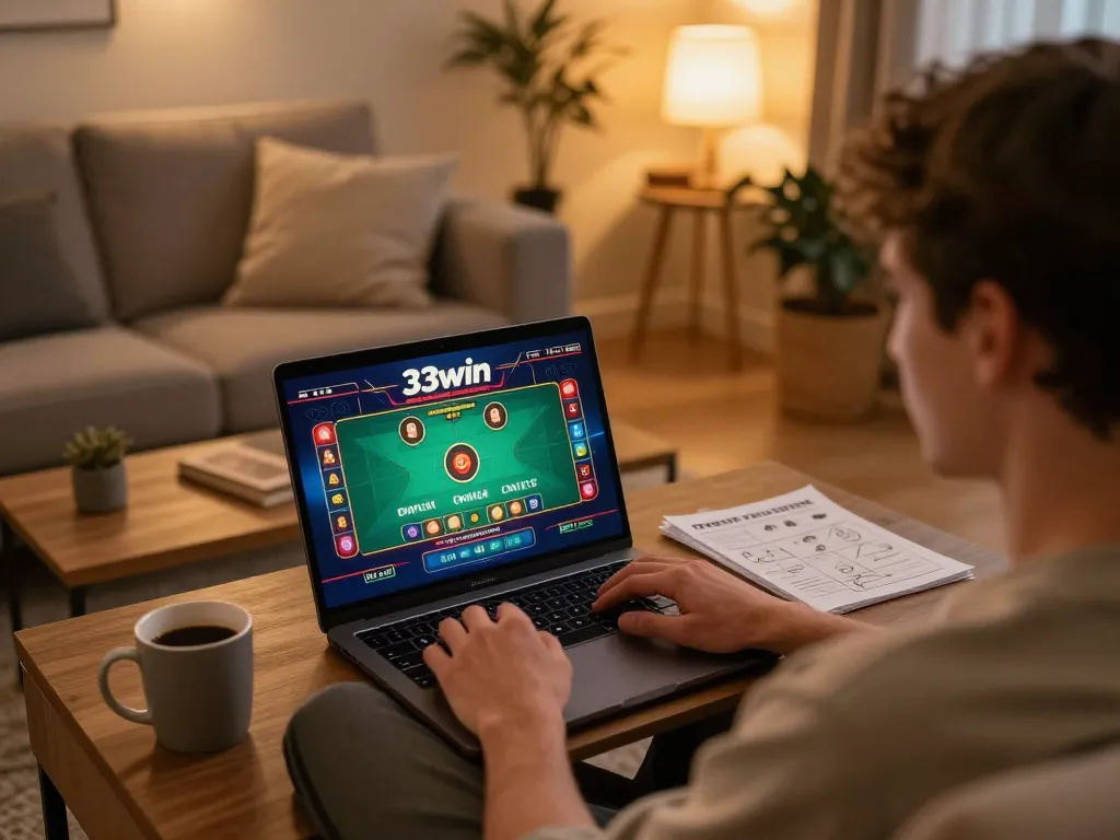 Player engaging in online casino gaming at 33win, showcasing an interactive live dealer experience