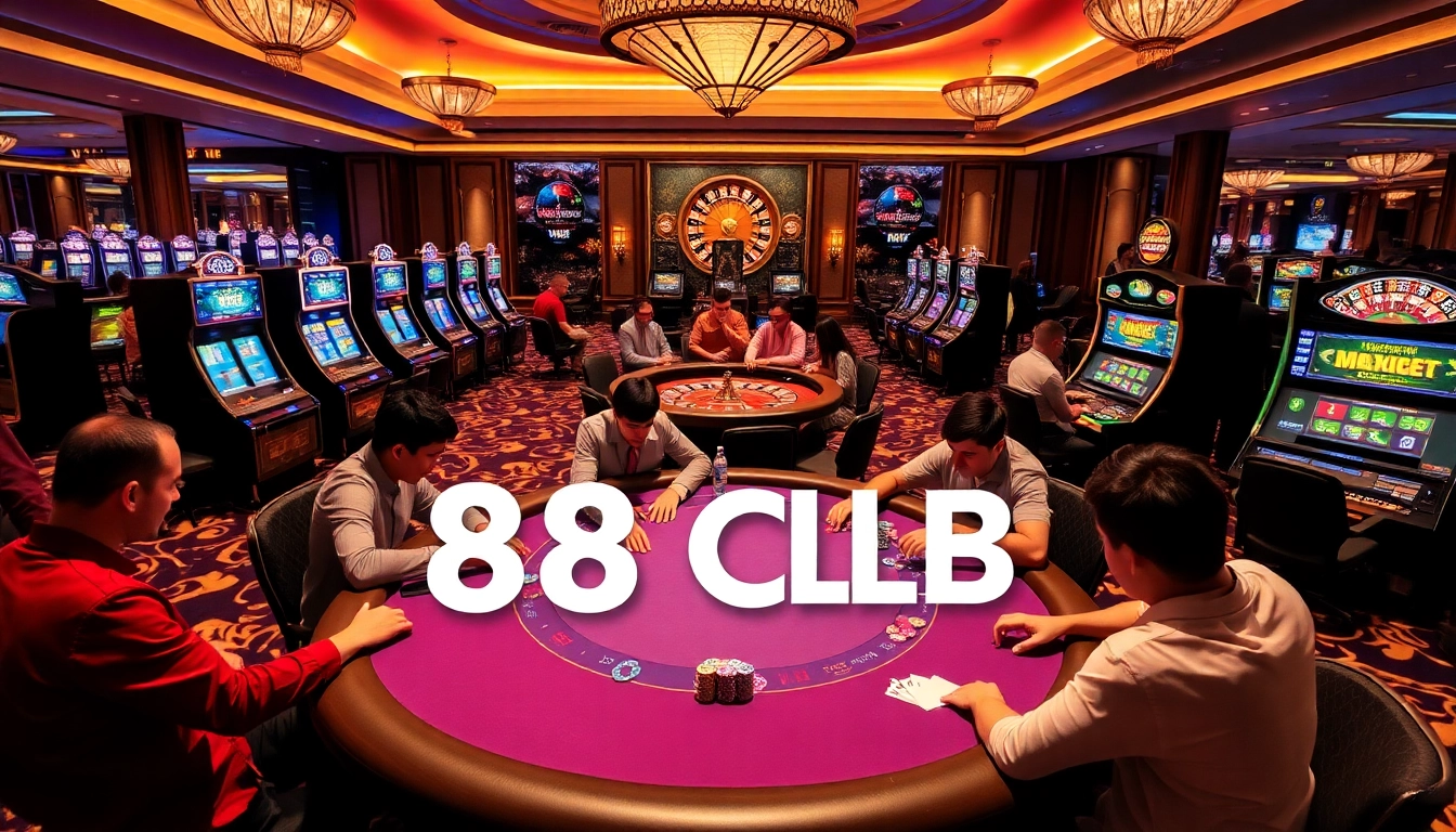 High-stakes poker action at 88 CLB casino with colorful chips and engaged players.