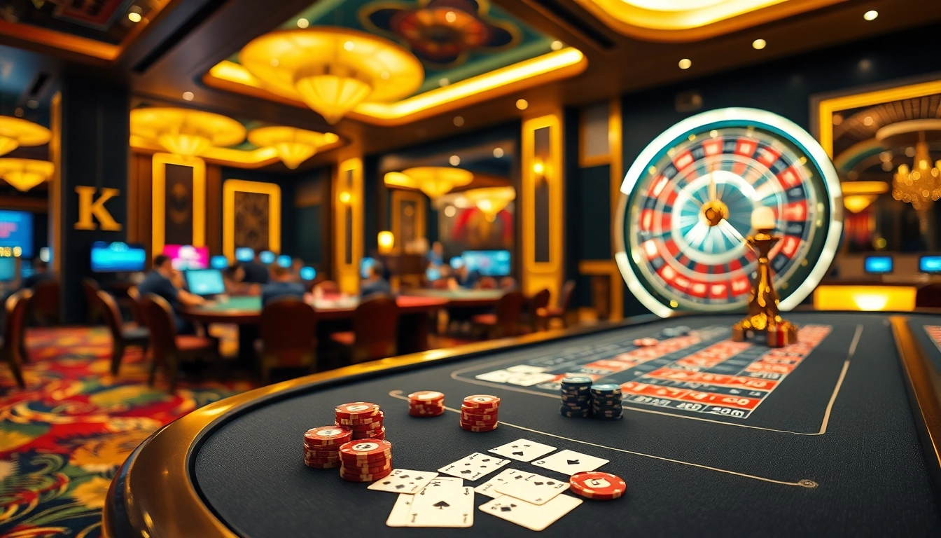 Players enjoying high-stakes games at RR88 casino with vibrant visuals and a luxurious atmosphere.