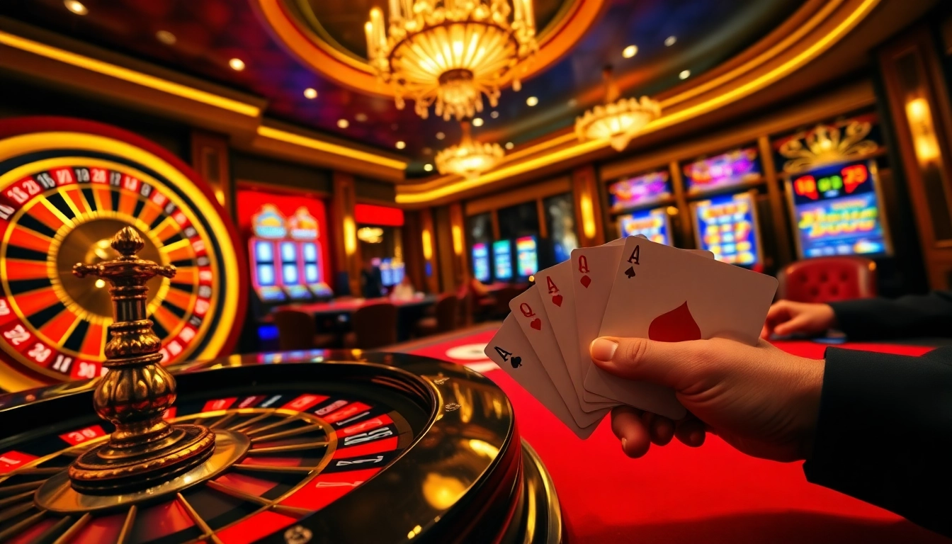 Winning hand and roulette excitement at https://88ii88.com/, showcasing vibrant casino atmosphere.