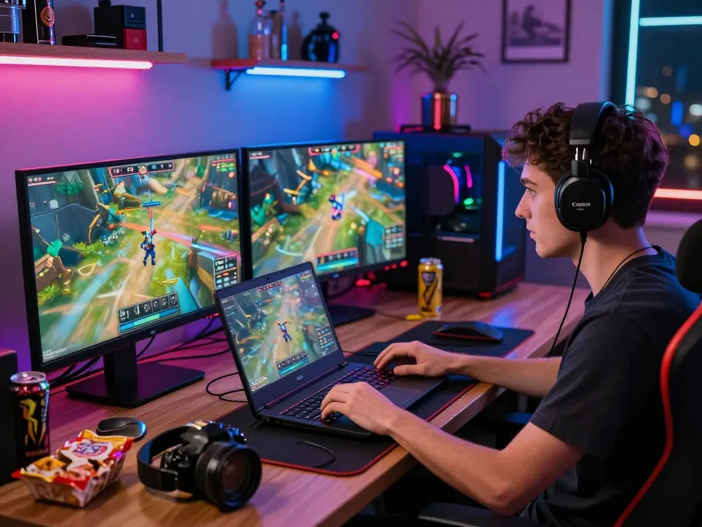 Player engages in tải game hitclub with vibrant gaming setup and monitors