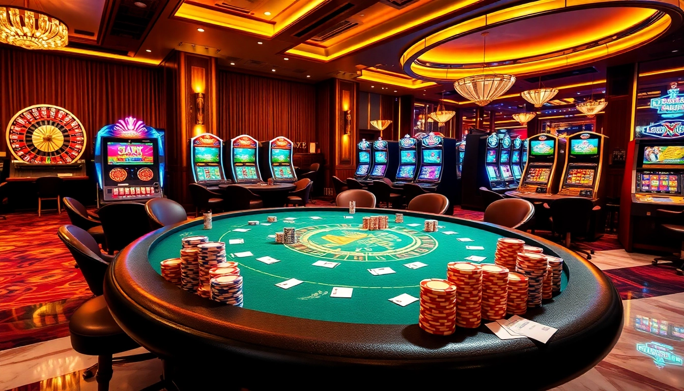 Experience high-stakes excitement at 789club's vibrant casino, featuring poker tables and colorful chips.