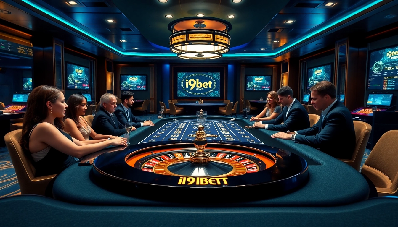 Play at i9bet's luxurious poker table with vibrant chips and a stylish atmosphere