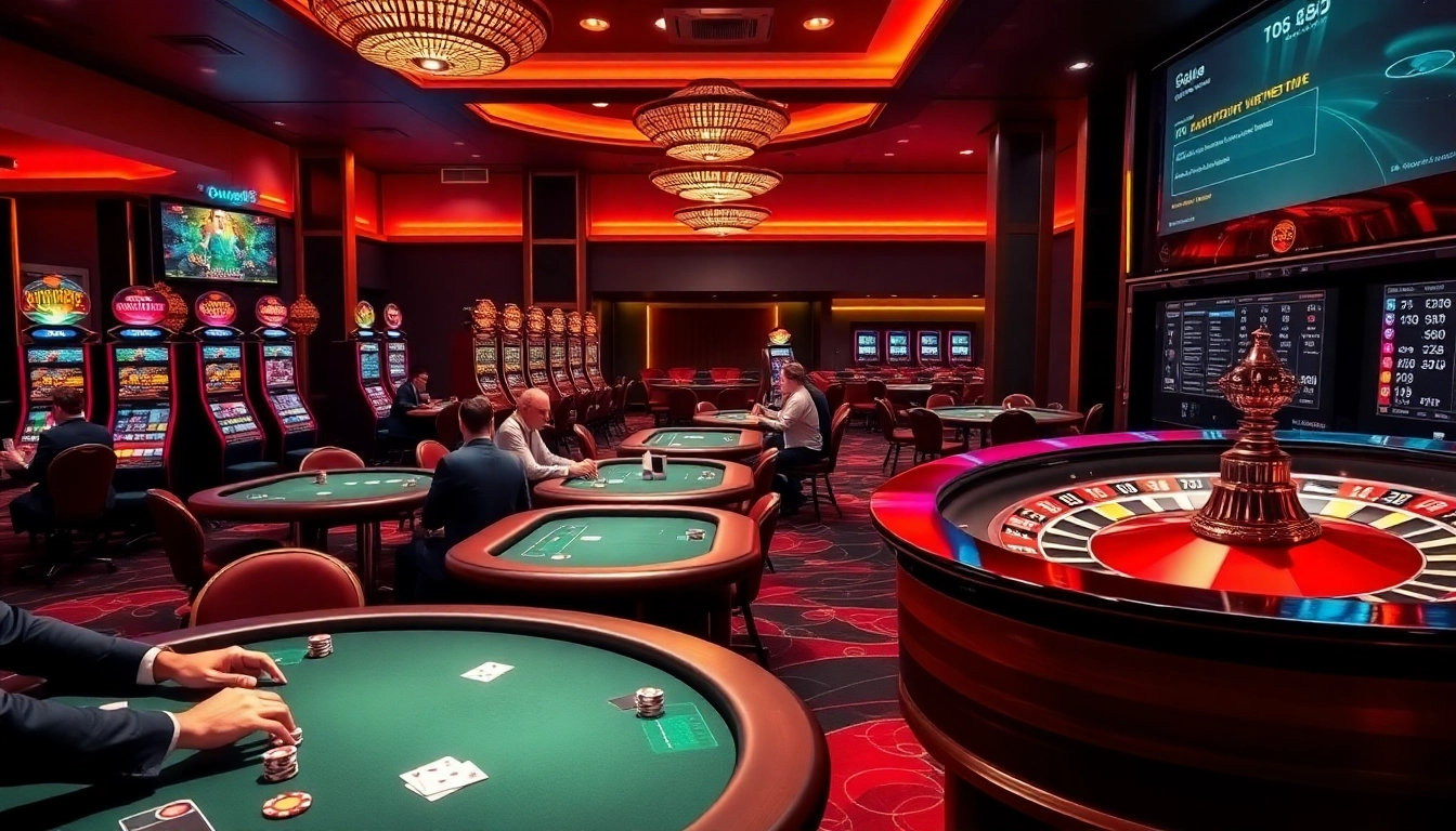 Experience a thrilling casino atmosphere with open88.ninja featuring vibrant tables, slot machines, and roulette.