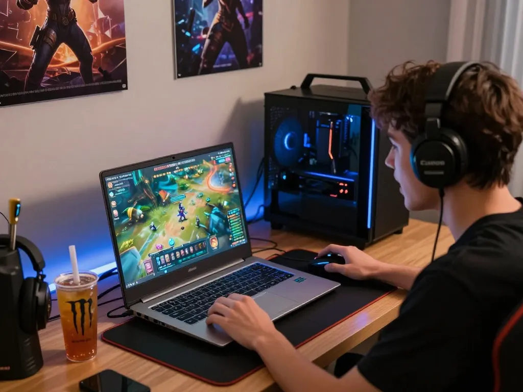 Excited user engaging with Sunwin gaming platform on a vibrant laptop.