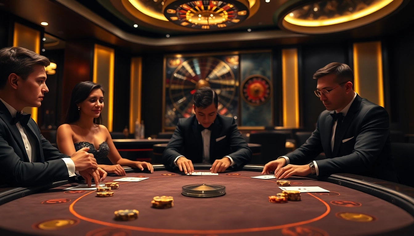 Players strategizing at a poker table with tg88.black theme in a luxurious casino setting.