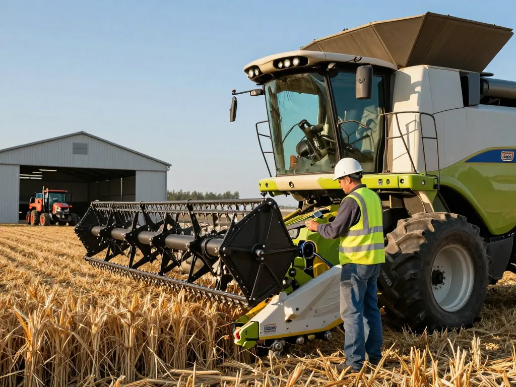 Operator inspecting the New Holland TR88 combine harvester in a vibrant agricultural setting.