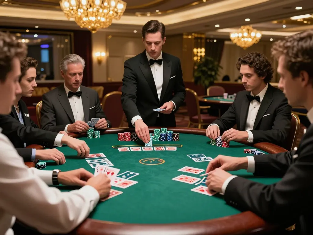 Vipwin blackjack table featuring players focused on strategy and dealer dealing cards in elegant casino atmosphere