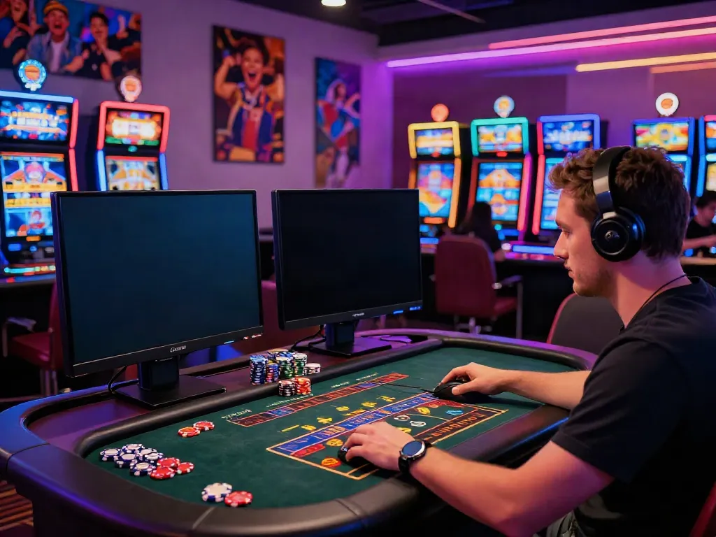 Player enjoying a thrilling non Gamstop casino experience at a vibrant desktop setup.