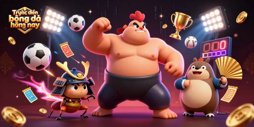 Watch Trực tiếp bóng đá hôm nay with an engaging 3D animated sports scene showcasing dynamic betting elements.