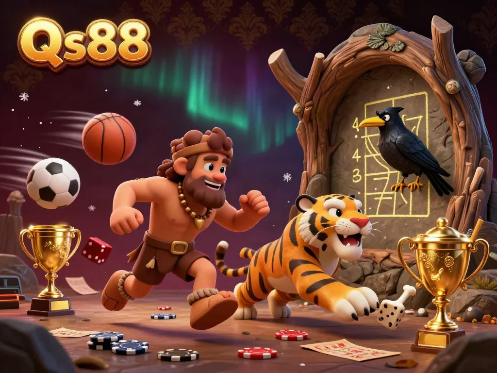 Experience the thrills of Qs88 in a vibrant prehistoric casino setting.