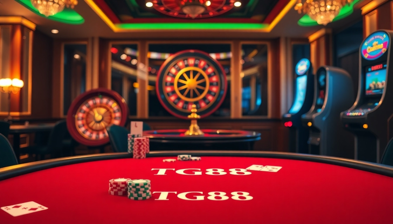 Join the excitement at TG88 with vibrant poker chips and a high-stakes table game.
