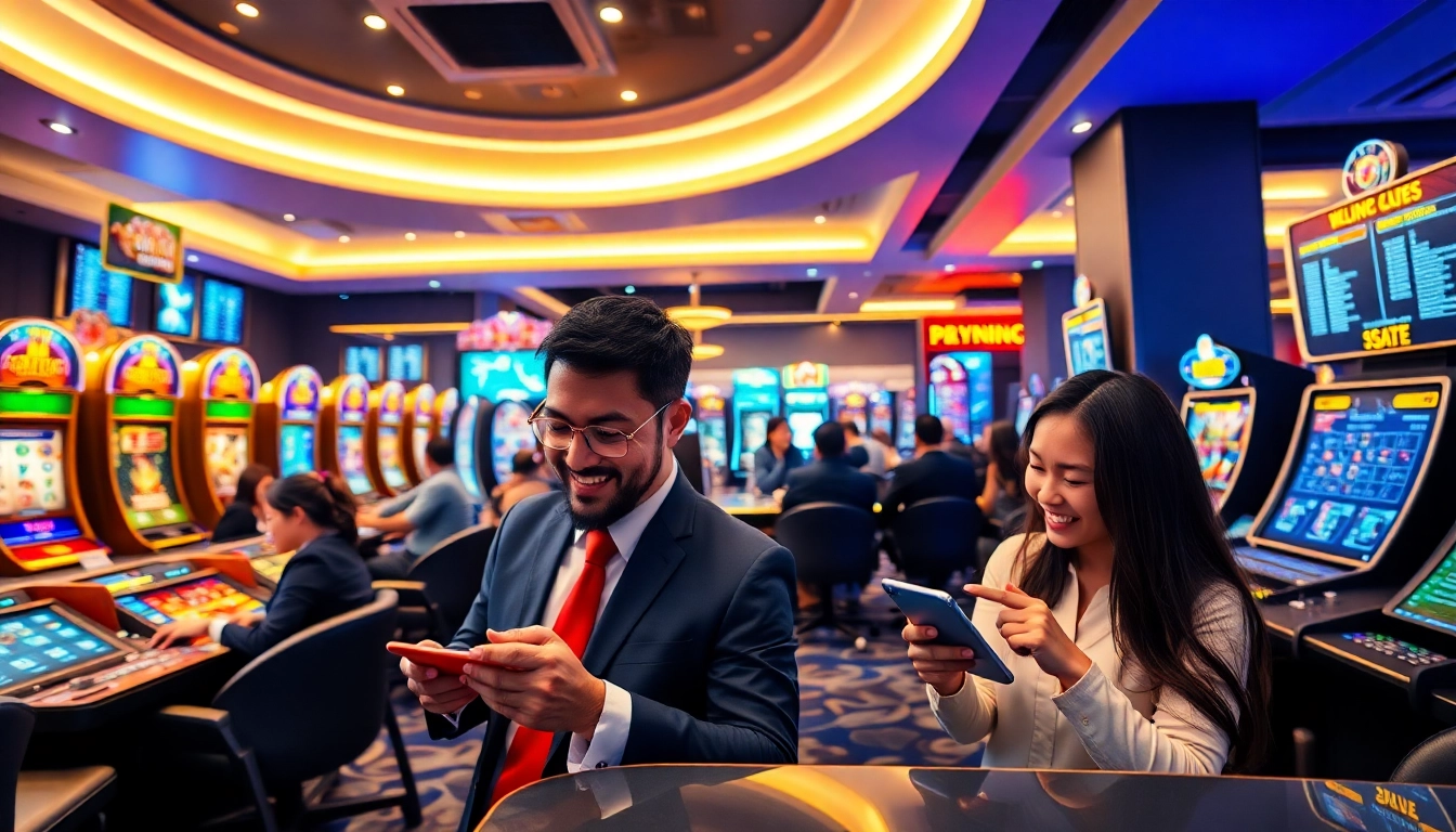 HZ88 online betting platform showcasing players enjoying diverse games in a vibrant casino atmosphere.