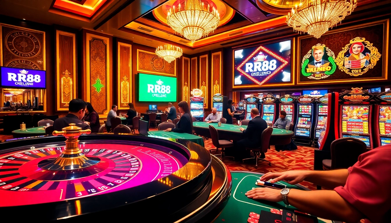 Players engaging at the RR88 casino table, showcasing excitement in a luxurious atmosphere.