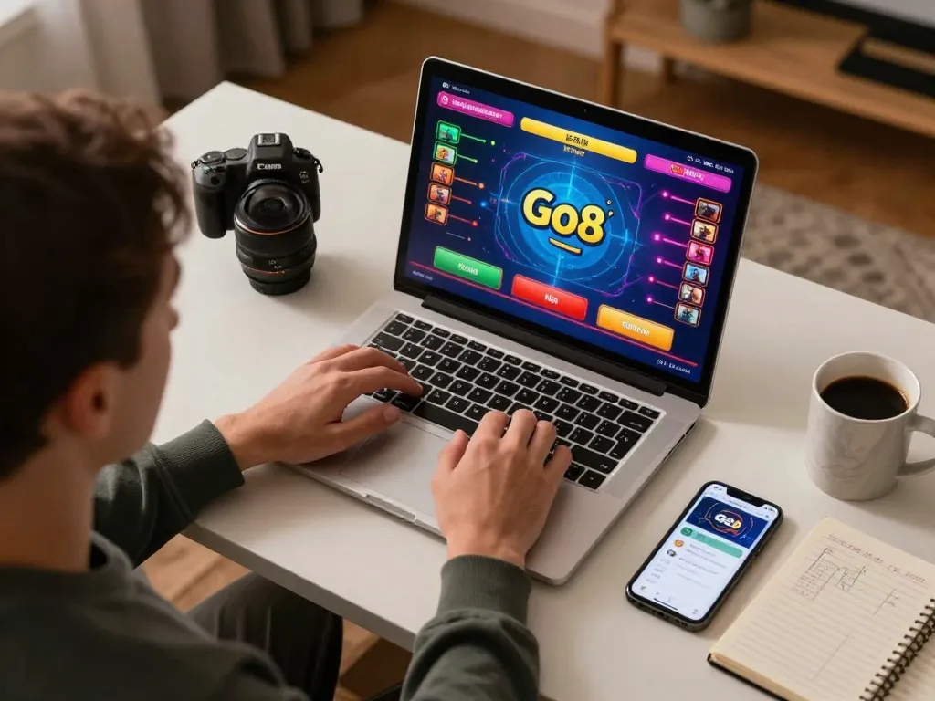 Engaging Go8 online gaming session at home with laptop and betting app