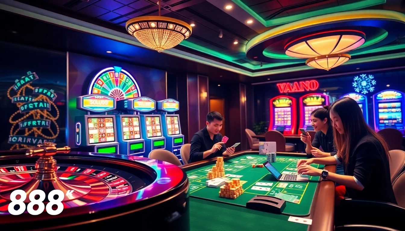Experience thrilling online gambling at https://888vnd.space/ with vibrant slots and a stylish betting table.