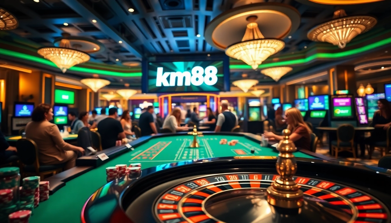 Experience the excitement at km88 casino, where players engage in thrilling games of chance at vibrant tables.