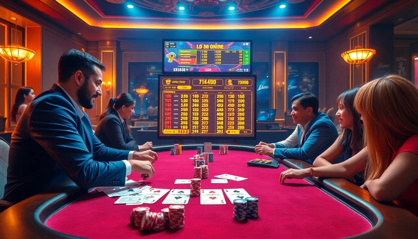 A dynamic online gambling scene highlighting lô đề online with vibrant casino elements.