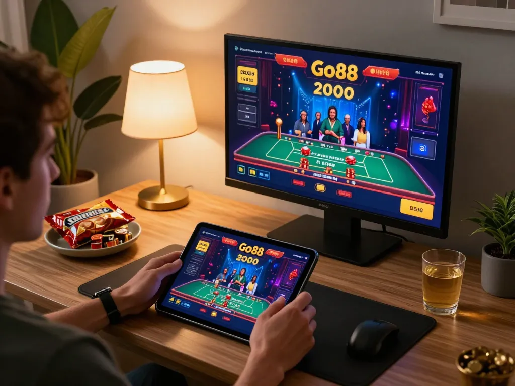 Experience thrilling gameplay on Go88 with a player engaging in live dealer blackjack on their tablet.