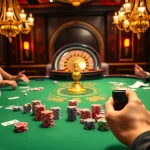 Players engage in a thrilling poker game at a ta88 casino table, surrounded by chips and excitement.