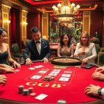 Players enjoying a GG88 blackjack game at a luxurious casino table surrounded by excitement.