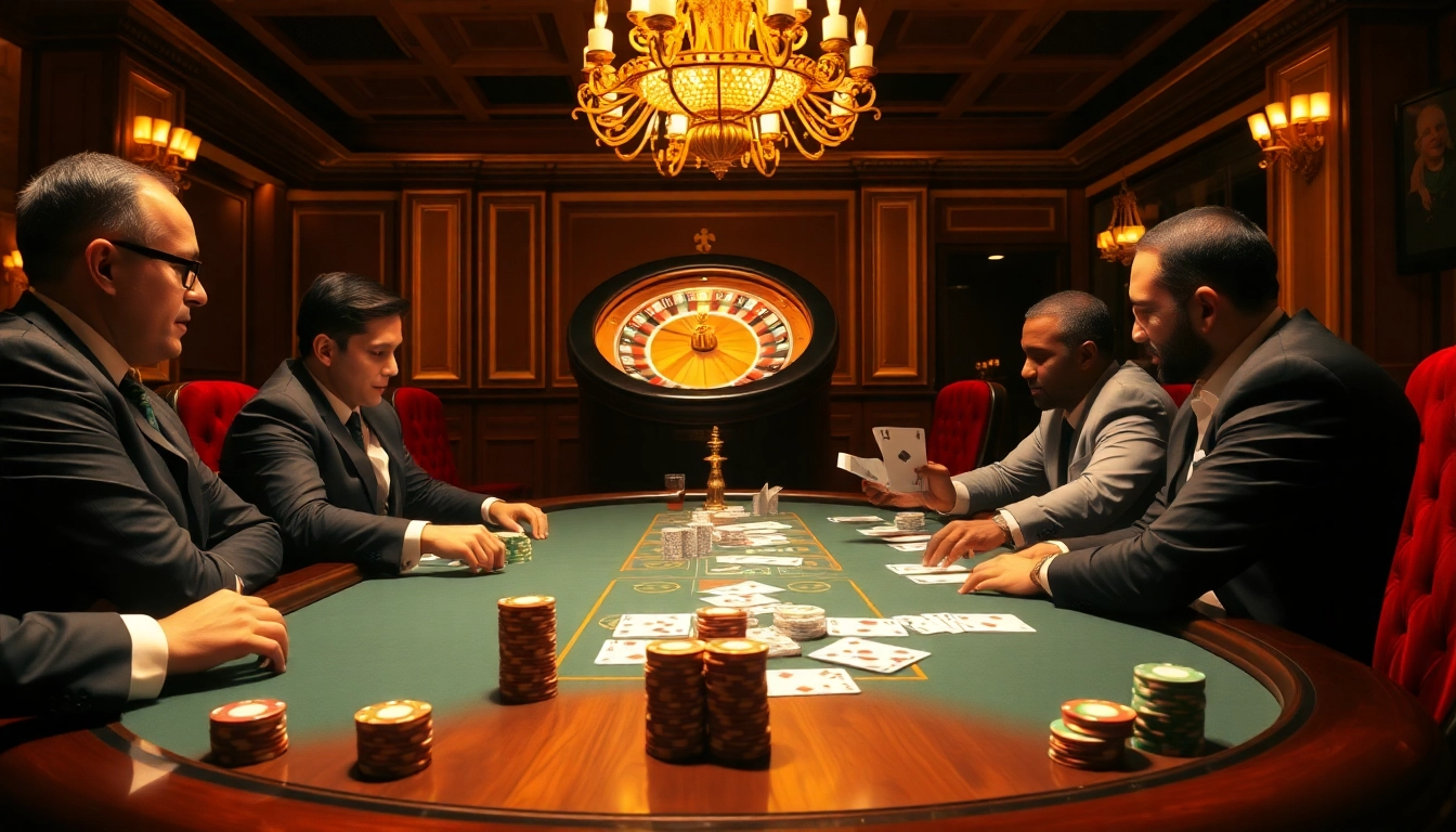Experience a thrilling moment in a luxurious casino focusing on the '13 win' excitement with poker and roulette.
