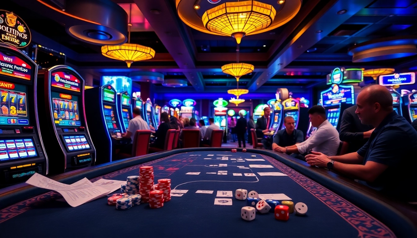 Players celebrating wins on nohu90's thrilling slot machines in a vibrant casino atmosphere.