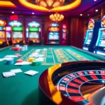 Experience excitement at uu88 with a vibrant casino scene featuring poker chips, roulette, and slot machines.