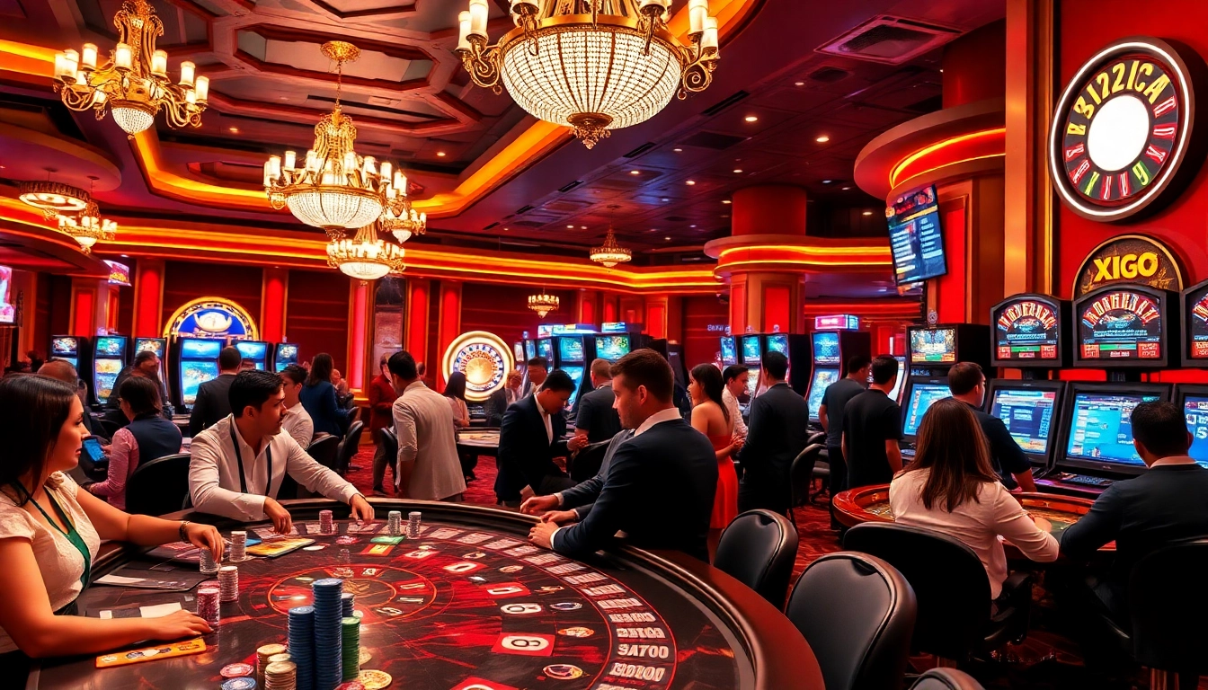 High-stakes gaming scene at XXGG casino, showcasing diverse players in an exciting atmosphere.
