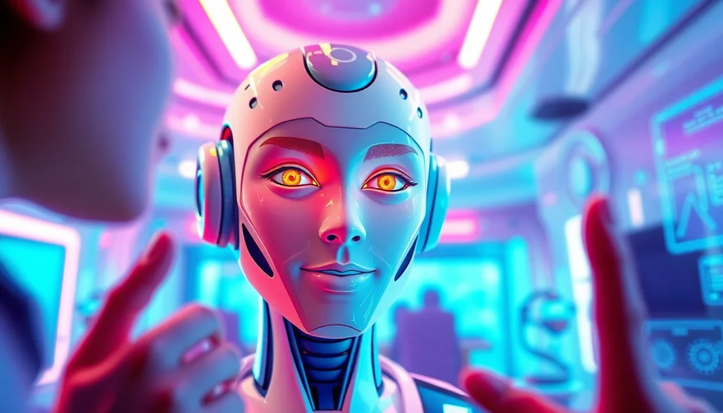 Immersive scene of a digital AI character in an engaging sex ai chat interaction.