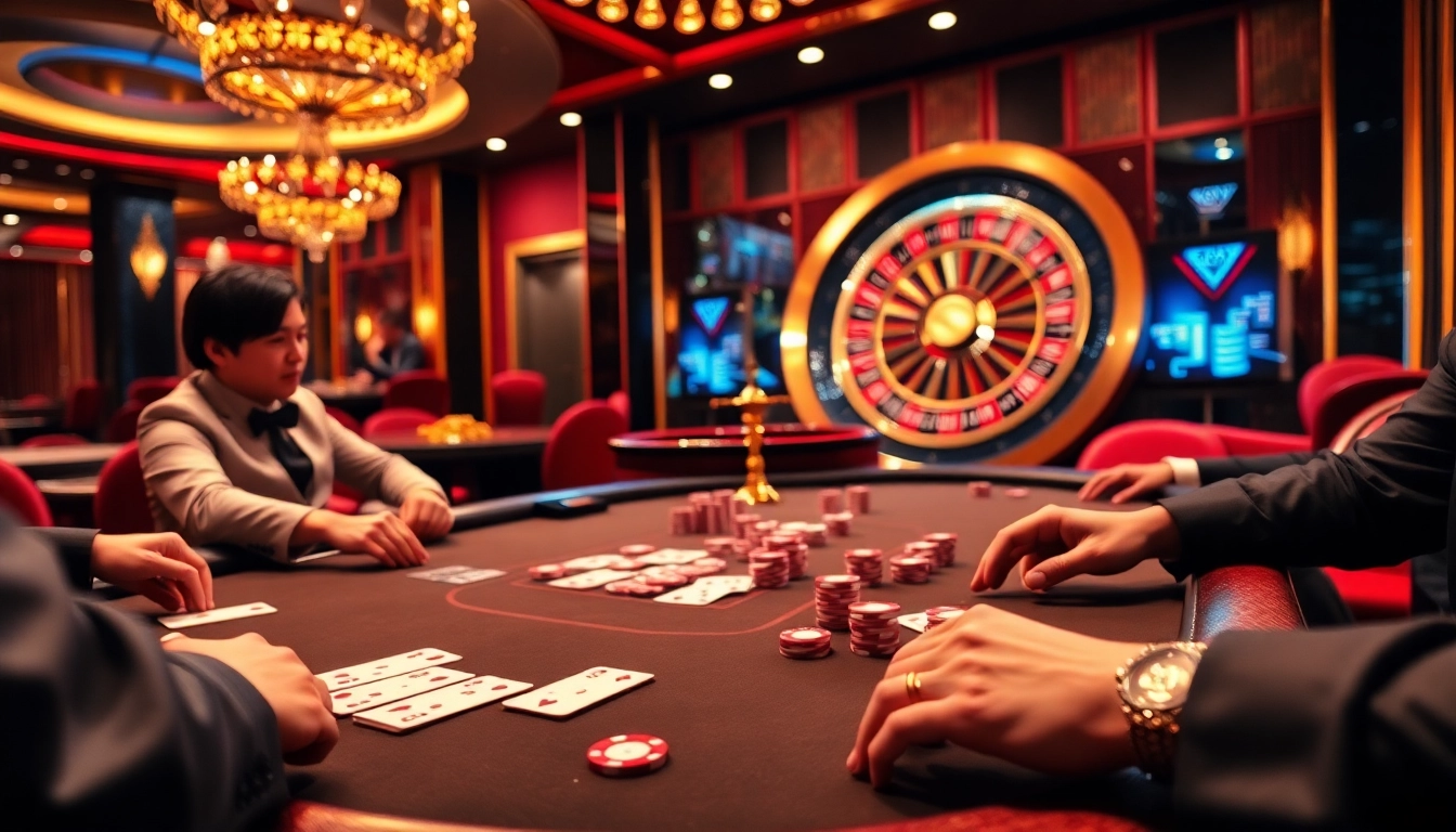 88vv players enjoying an exciting game of poker at a luxurious casino table with vibrant colors.
