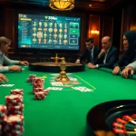 33win players enjoying a luxurious casino experience with poker and roulette.