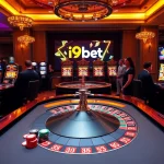 i9bet gaming table with players placing bets in a luxurious casino setting