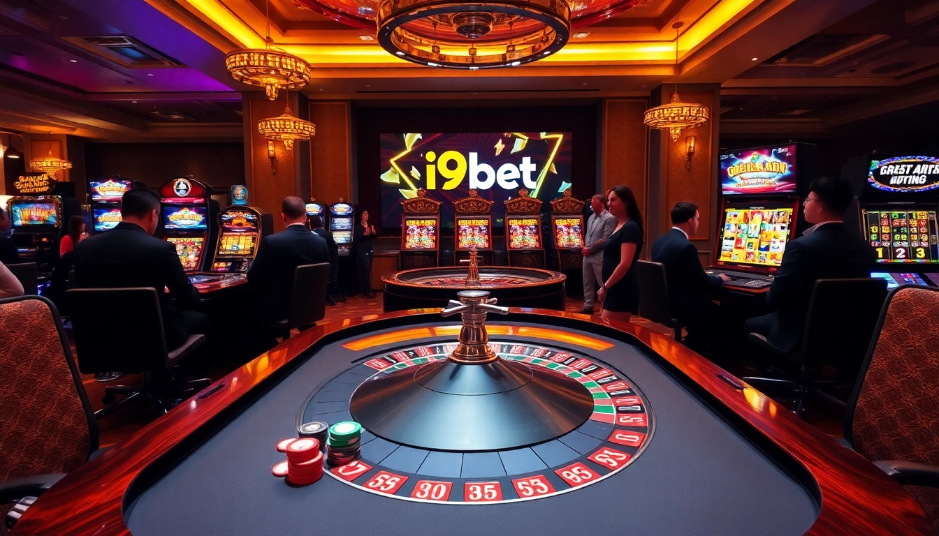 i9bet gaming table with players placing bets in a luxurious casino setting