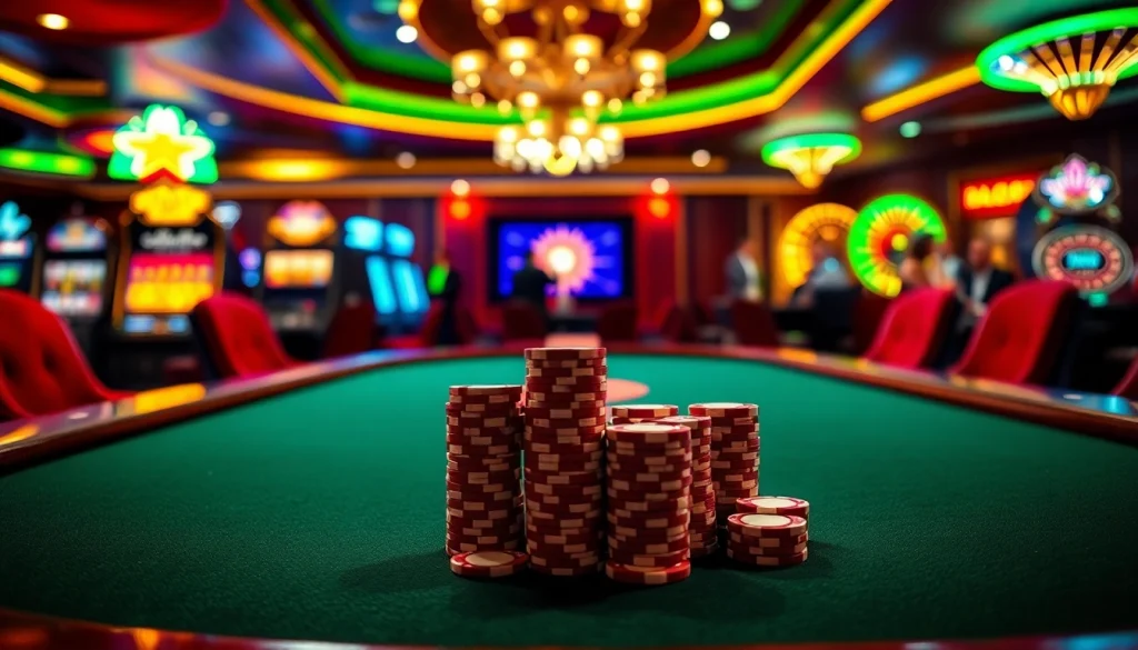 BEM88 poker chips stacked on an elegant casino table, creating an atmosphere of luxury and excitement.