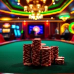 BEM88 poker chips stacked on an elegant casino table, creating an atmosphere of luxury and excitement.