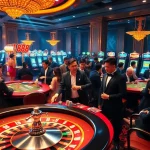 Players enjoying poker games and roulette at HB88 casino, vibrant atmosphere with luxury decor.